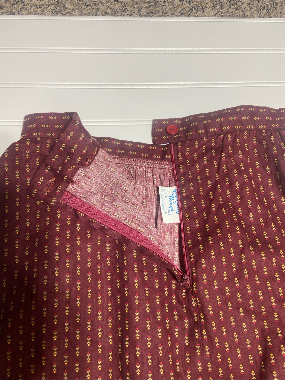 Britches n Things Vintage 70s Prairie Skirt Size 9 Burgundy Floral NWT Deadstock - Picture 7 of 12